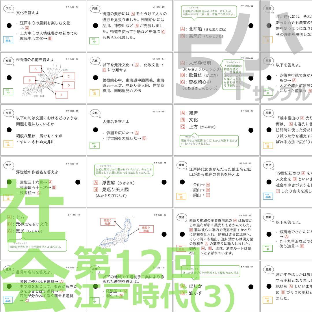中学受験 暗記カード【5年下 社会・理科11-18回】 予習シリーズ 組分け