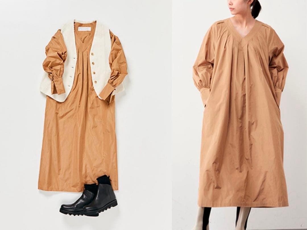 新品＊プレインピープル＊Vネックタックドレス　ワンピース　ゆったり