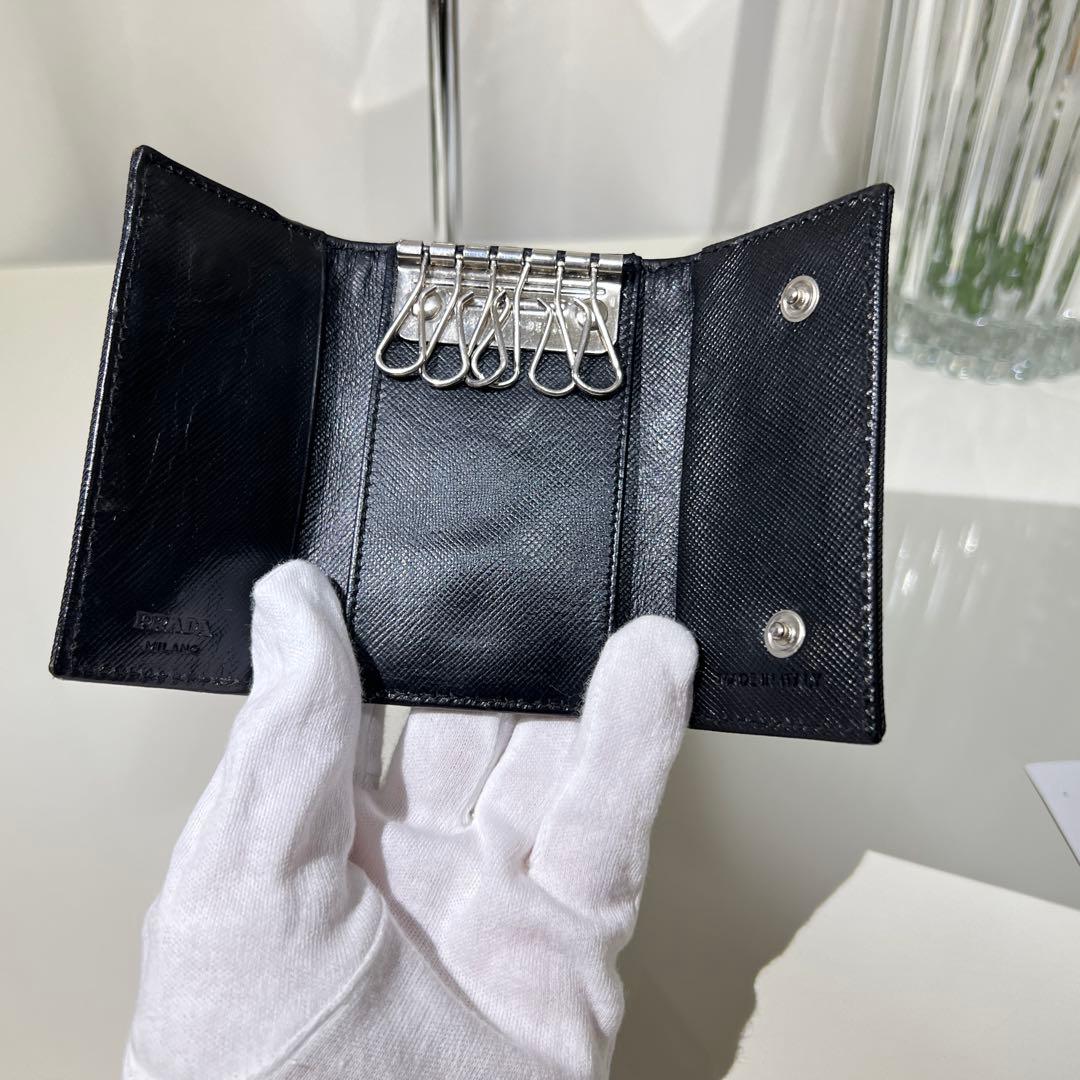 プラダ★PRADA★ブラック キーケース 三角ロゴ ナイロン サフィアーノ ６連