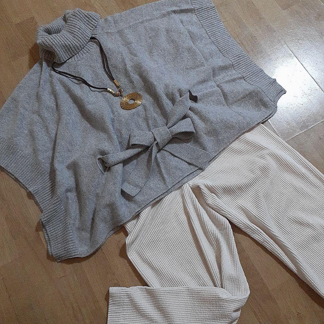 美品❇︎アナイ　ANAYI ニットポンチョ ケープ 　グレー 38