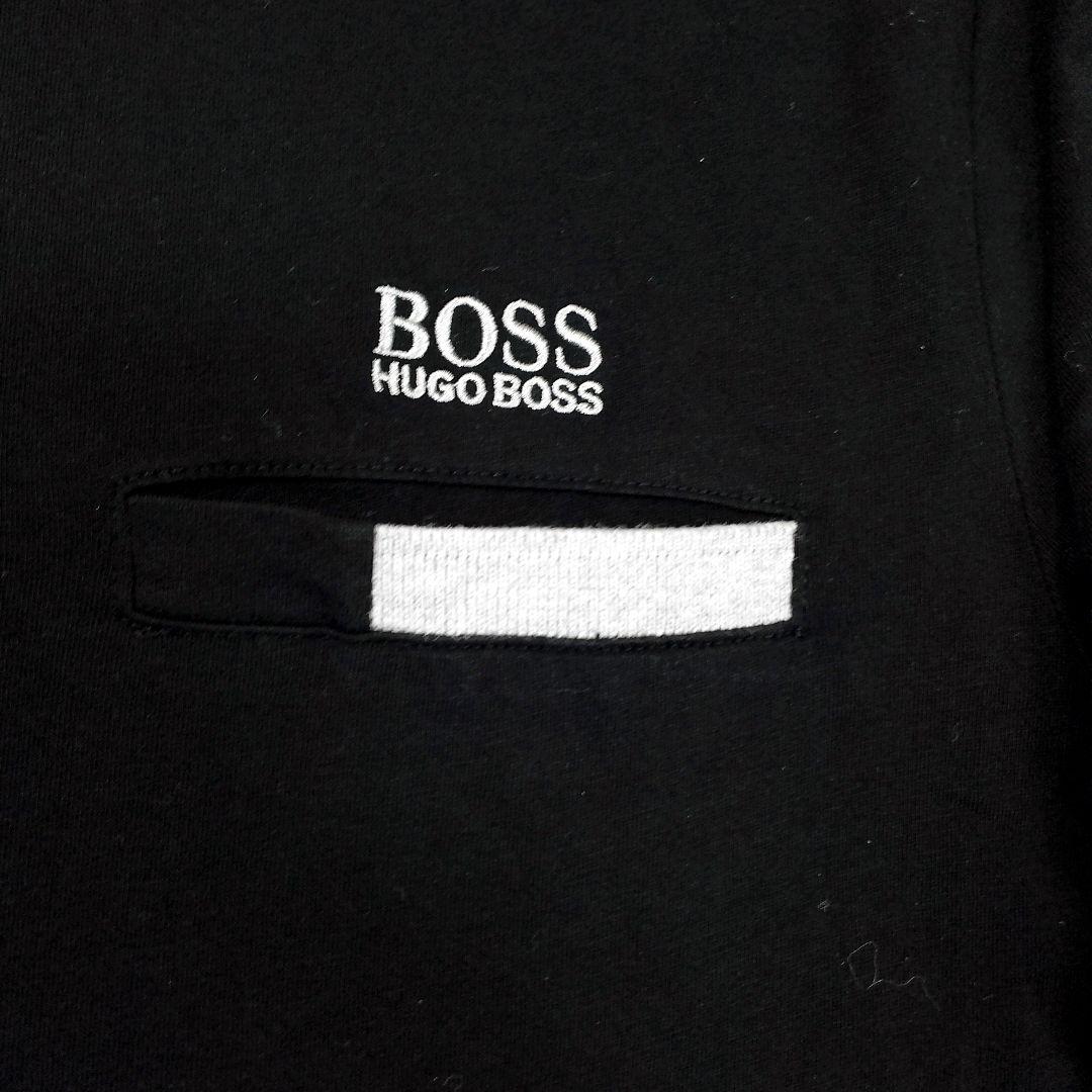 【美品】ヒューゴボス HUGO BOSS ポロシャツ L 黒 刺繍ロゴ ポケット