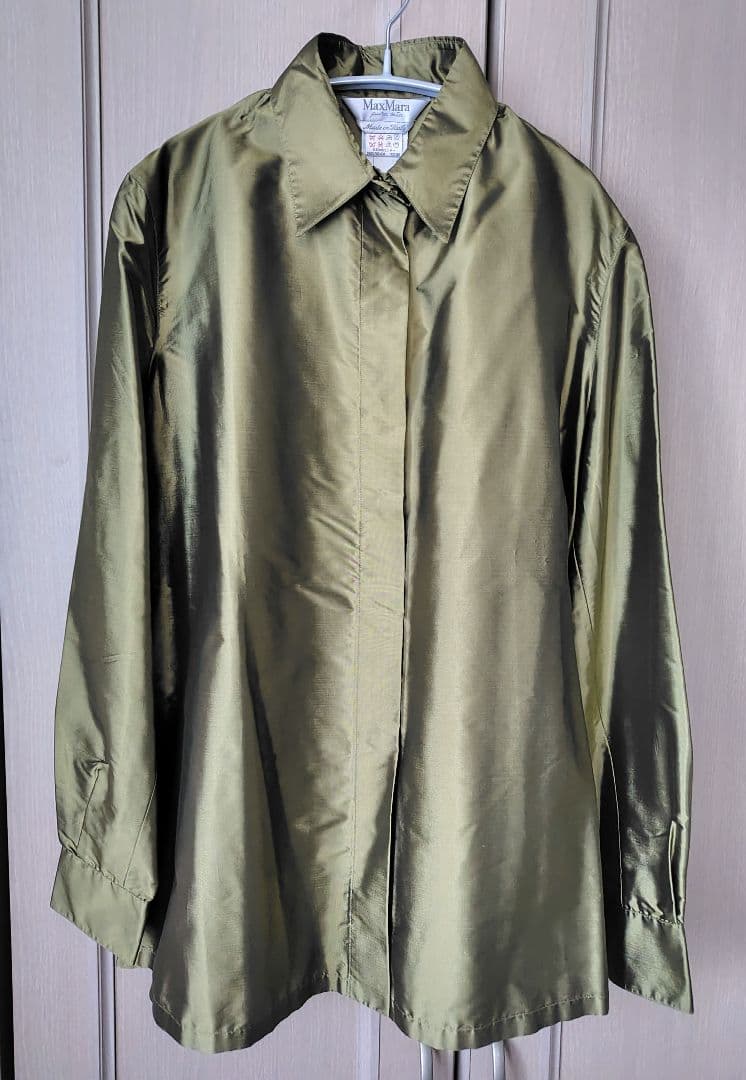 Max Mara マックスマーラ シルク長袖シャツ オリーブグリーン