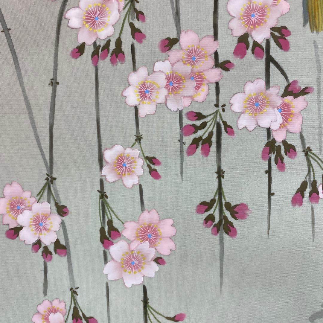美品 掛け軸 臼井弘毅作 京浩春景図 共箱 銀閣寺 桜 花鳥 縁起物