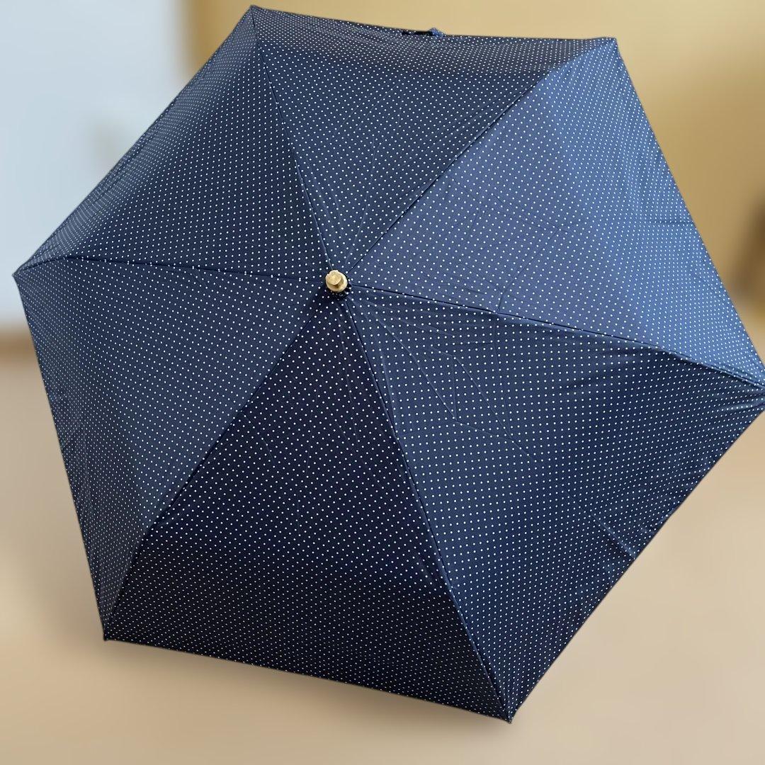 【軽量】FOLDING BAMBOO MINI 折り畳み傘　ネイビー×白ドット