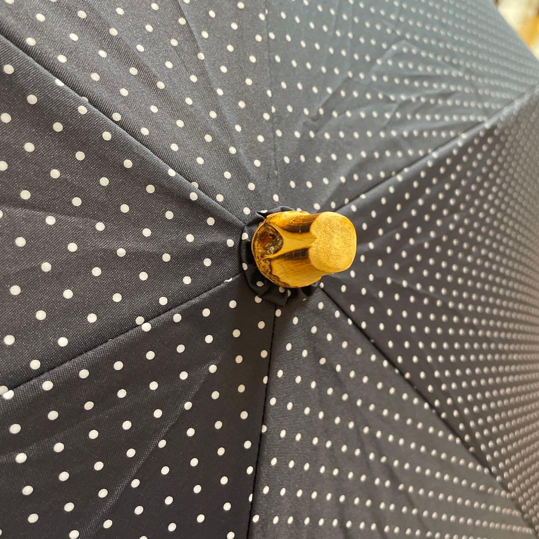 【軽量】FOLDING BAMBOO MINI 折り畳み傘　ネイビー×白ドット
