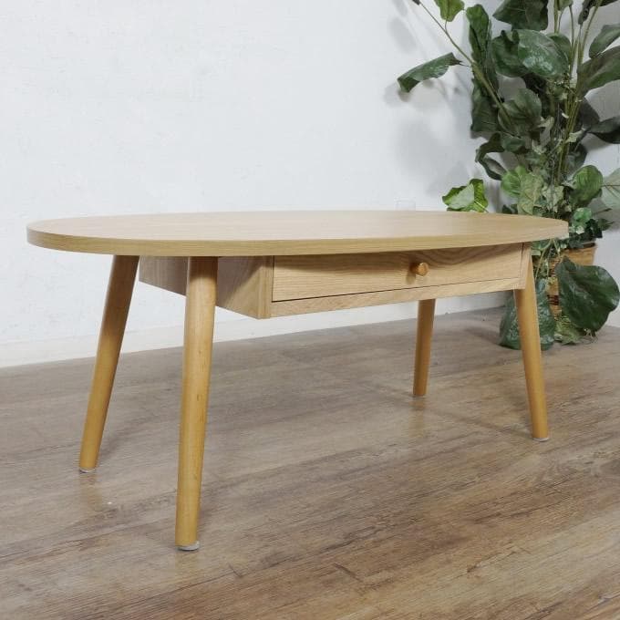 【新品】北欧風オーバルテーブル 両側から開く便利な引き出し付き！