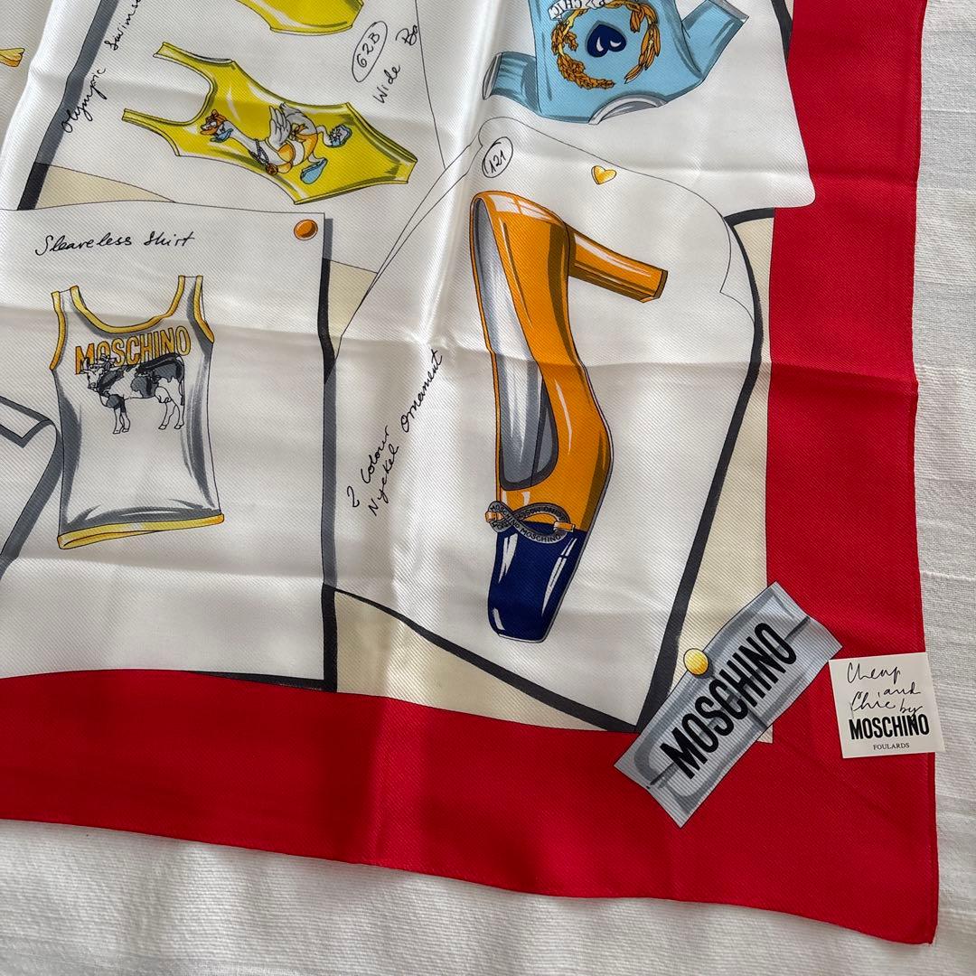 未使用　MOSCHINO シルク　スカーフ　ハイヒール　バッグ　モスキーノ