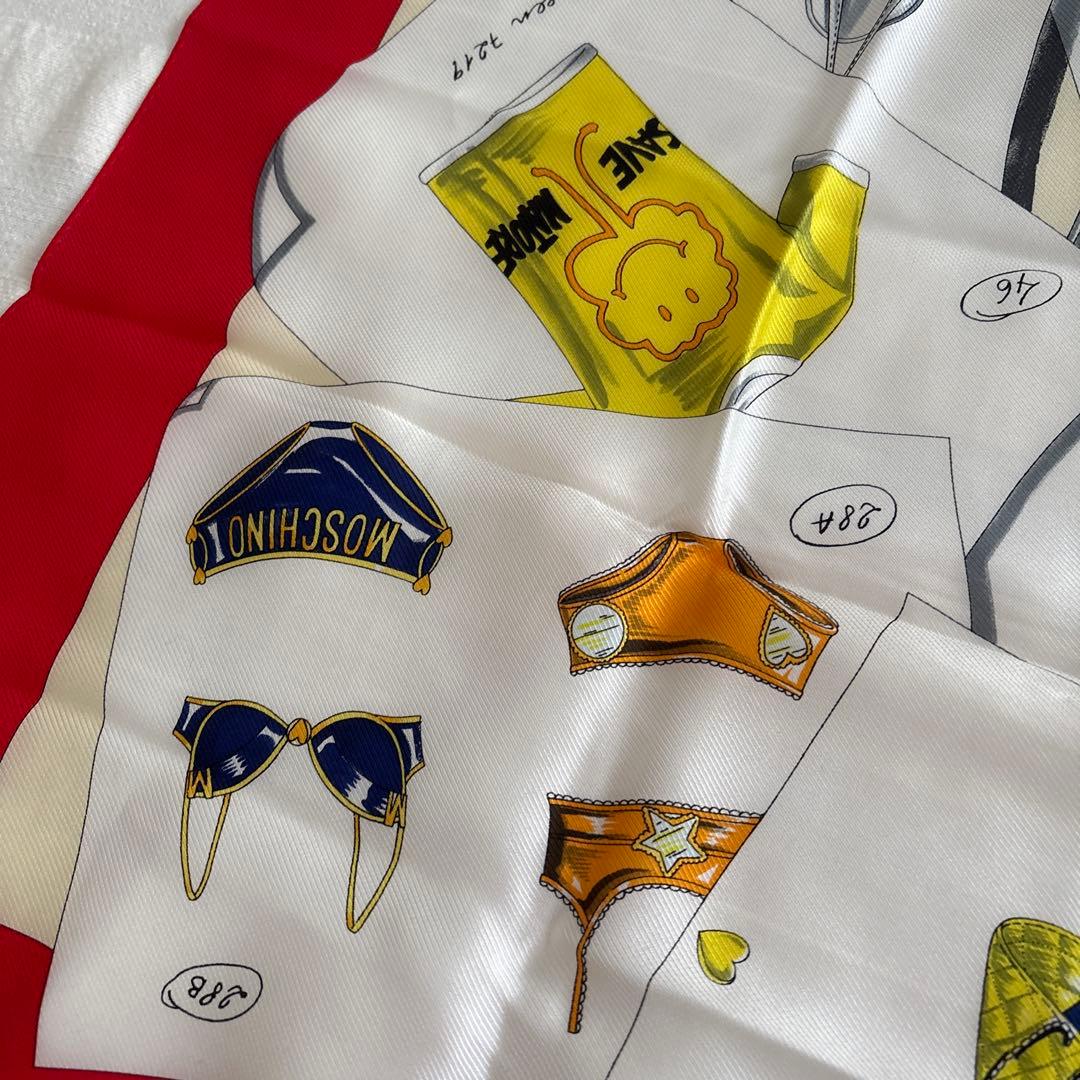 未使用　MOSCHINO シルク　スカーフ　ハイヒール　バッグ　モスキーノ
