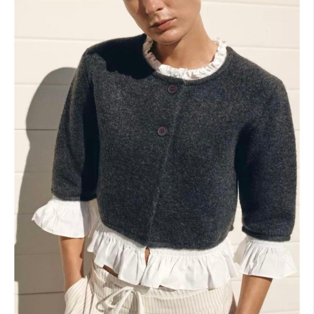 【新品未使用】ZARA ポプリンコンビニットジャケット ダークグレー Sサイズ