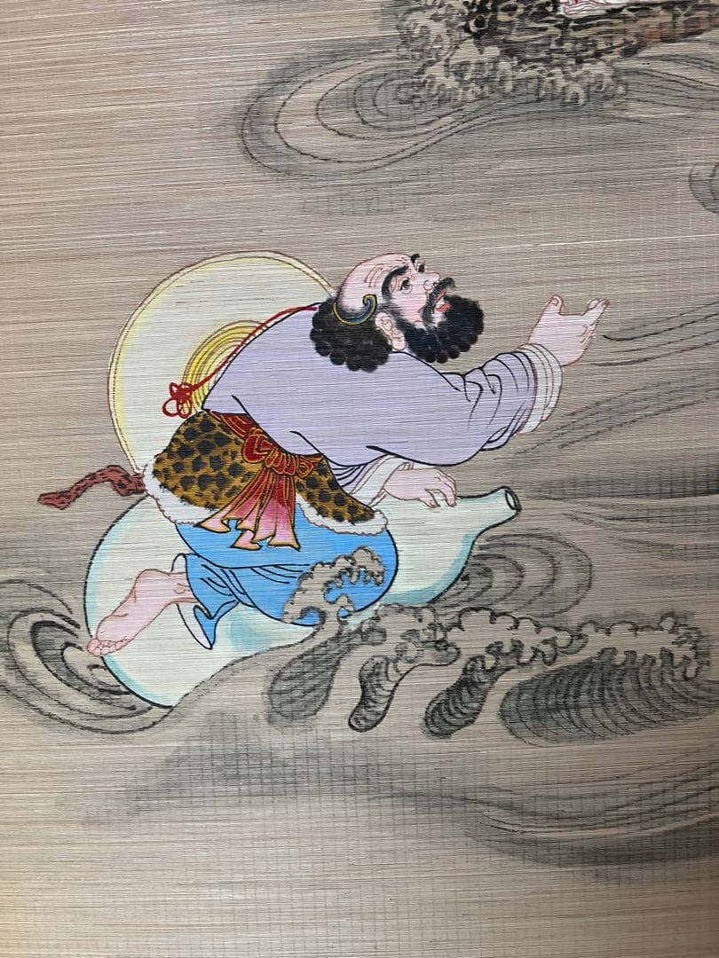 中国画 竹製 ［仙人図］肉筆 人物図　送料込み！