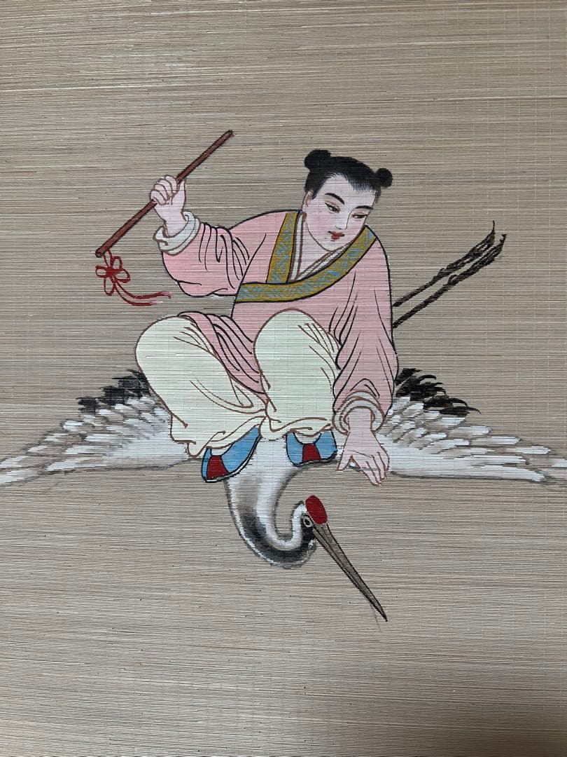 中国画 竹製 ［仙人図］肉筆 人物図　送料込み！