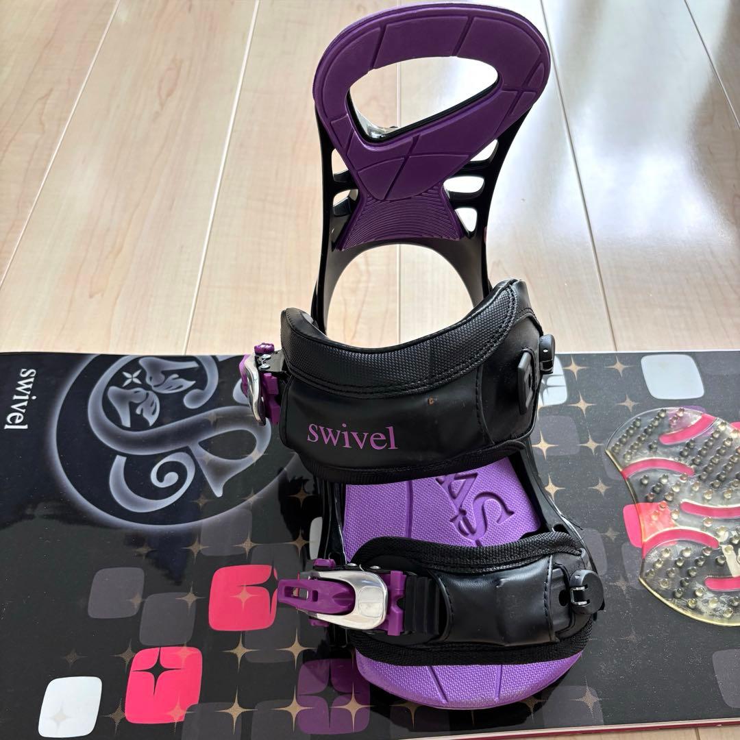 Swivel 黒と紫のスノーボードとビンディングのセット 140cm