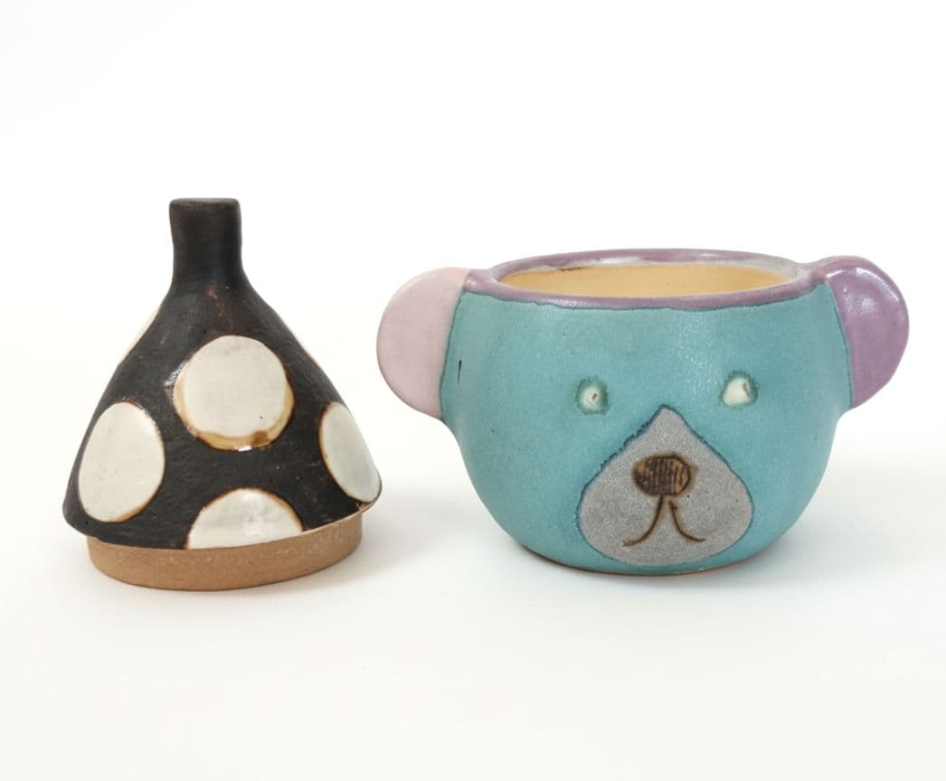 【未使用】小林美風 くまのふた付きカップ 個展購入 作家器