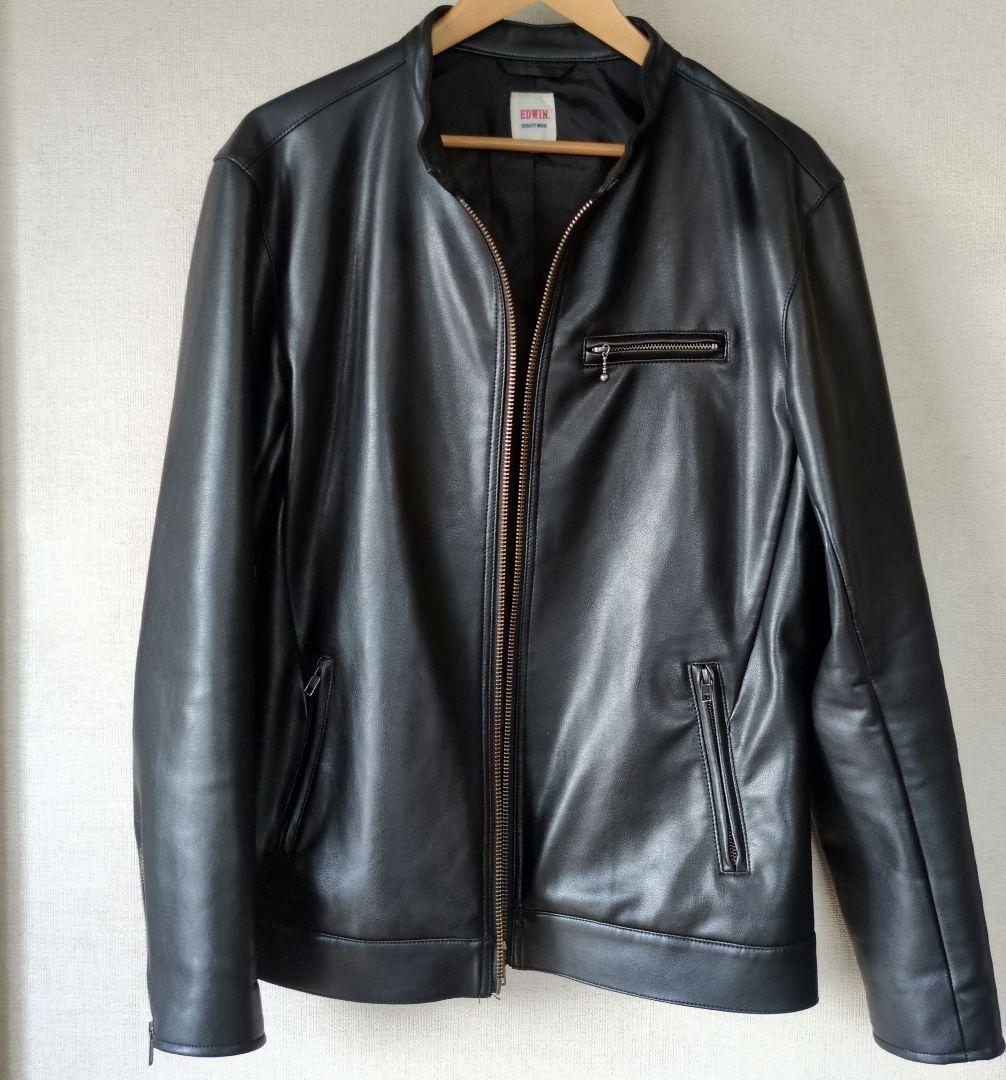 EDWIN シングルライダースジャケット XL ブラック 合成皮革 YKKジップ