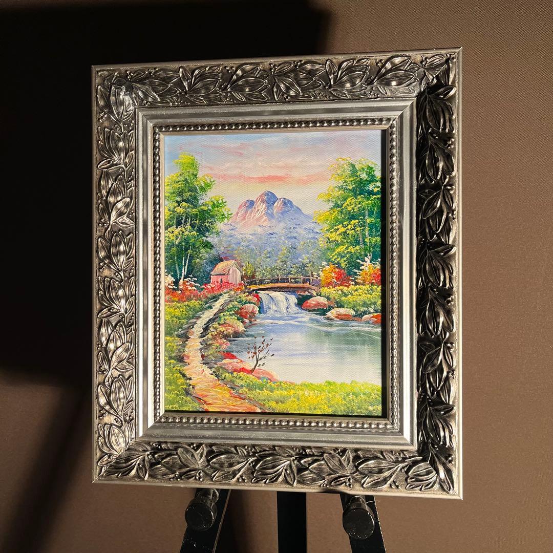 手書き油絵 山道 額付 肉筆絵画 インテリア 油彩画
