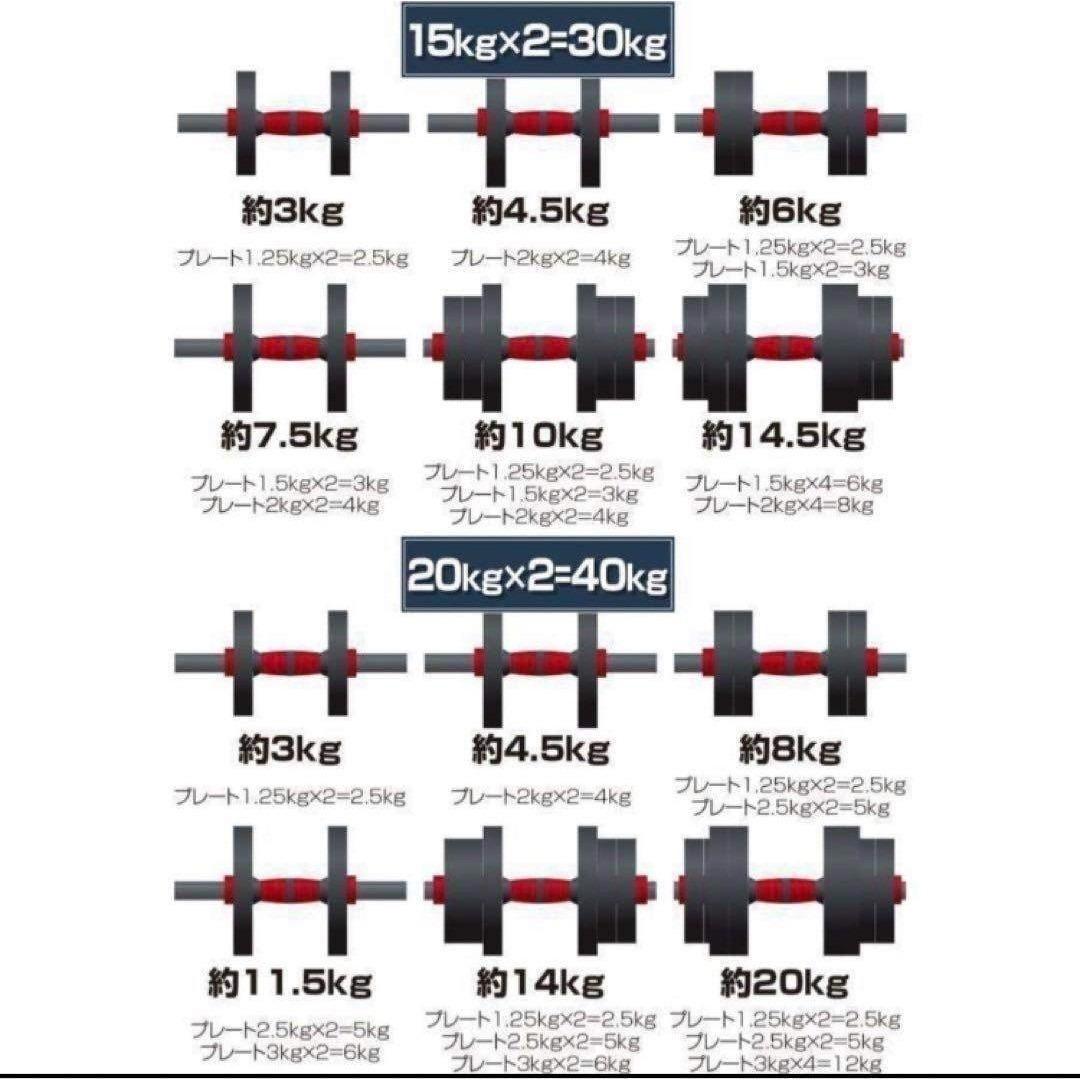送料込 ダンベル 可変式 20kg可変式ダンベル40kg 多機能2個セット