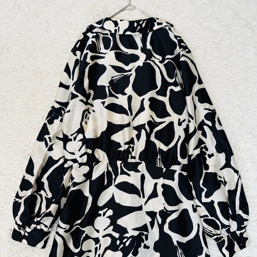 極美品✨ZARA フラワープリントシャツワンピース 大判花柄 マキシ サテン L