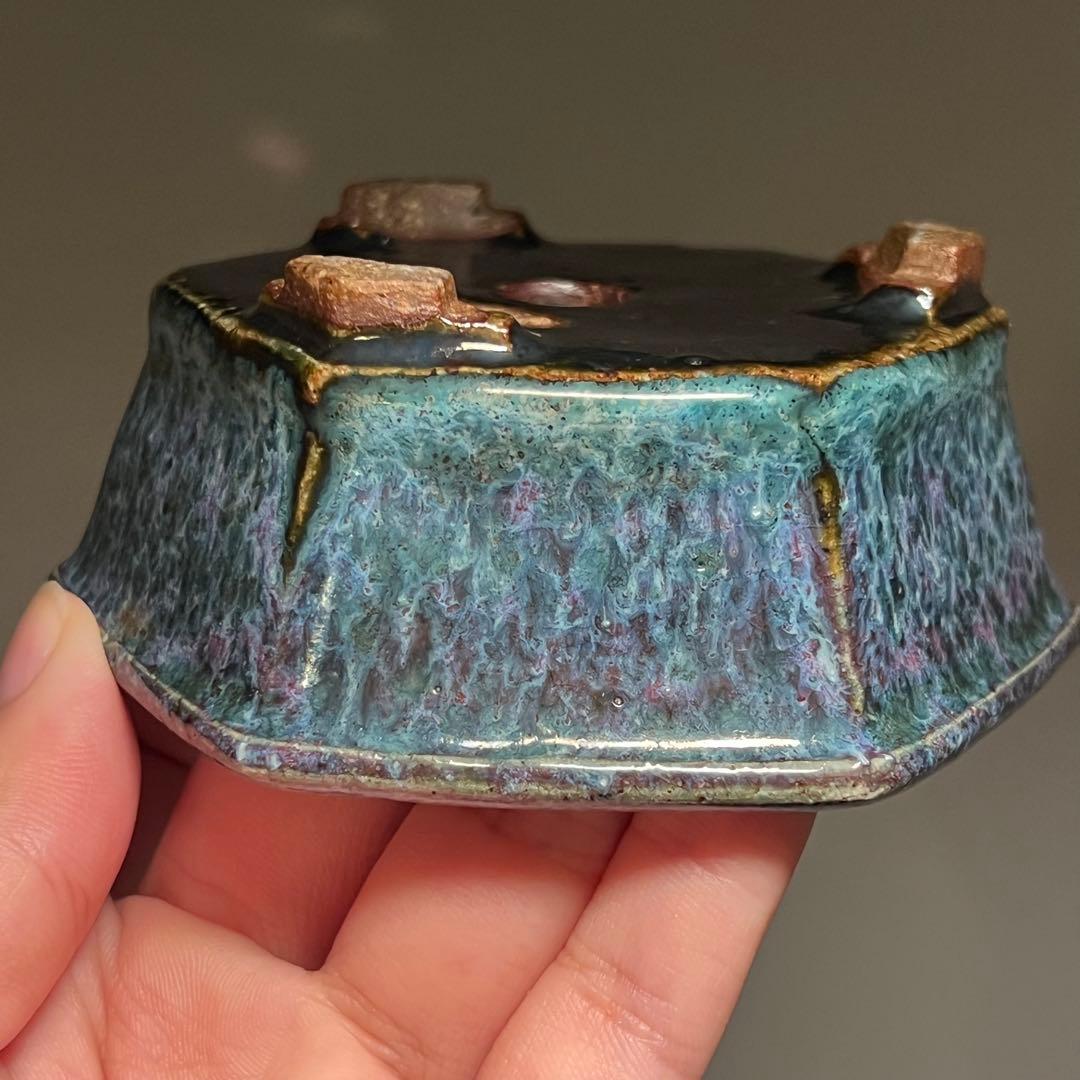 824.秋直 紫均釉六角 盆栽鉢 植木鉢 10.2*9.1*4cm