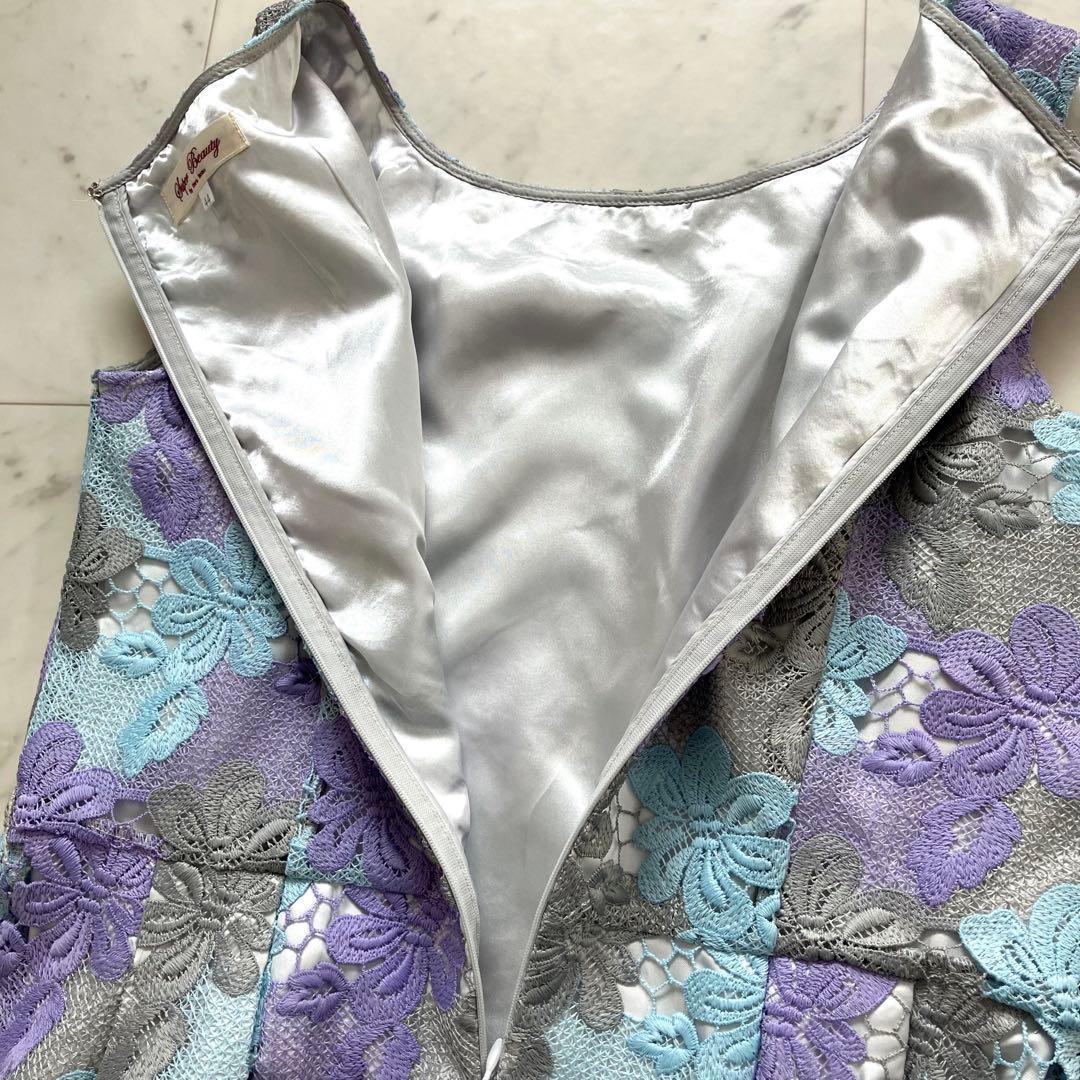 美品 スーパービューティ ワンピース 花柄 総レース 44