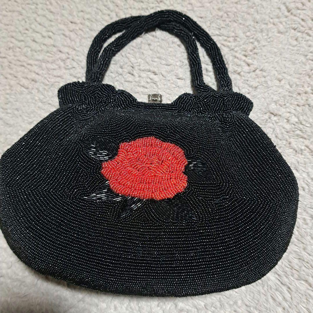 HH2-5★アンティーク★総ビーズのパーティーバッグ★レッド×ブラック★美品