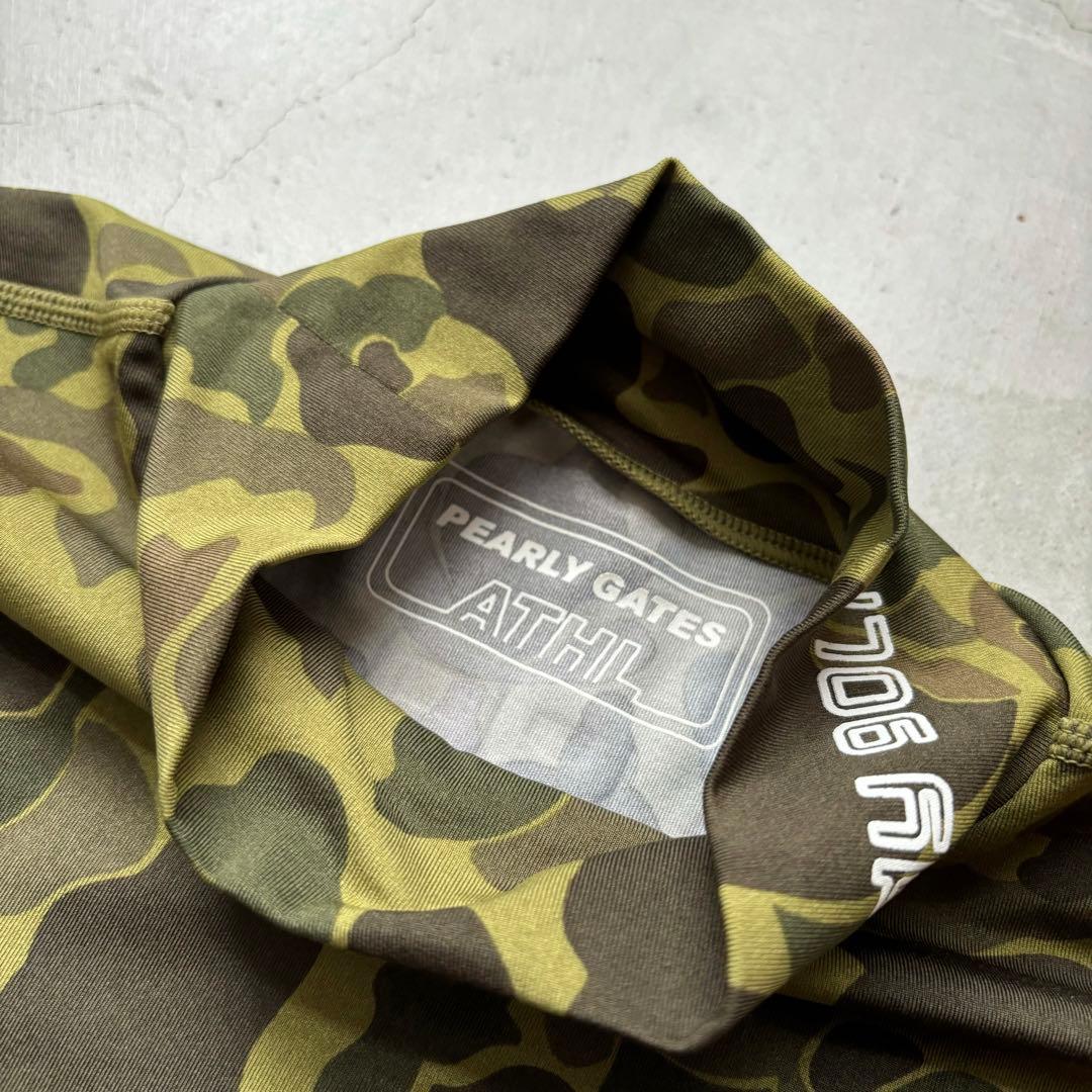 【極美品】PEARLY GATES 長袖インナーモックネックシャツ ロゴ 迷彩