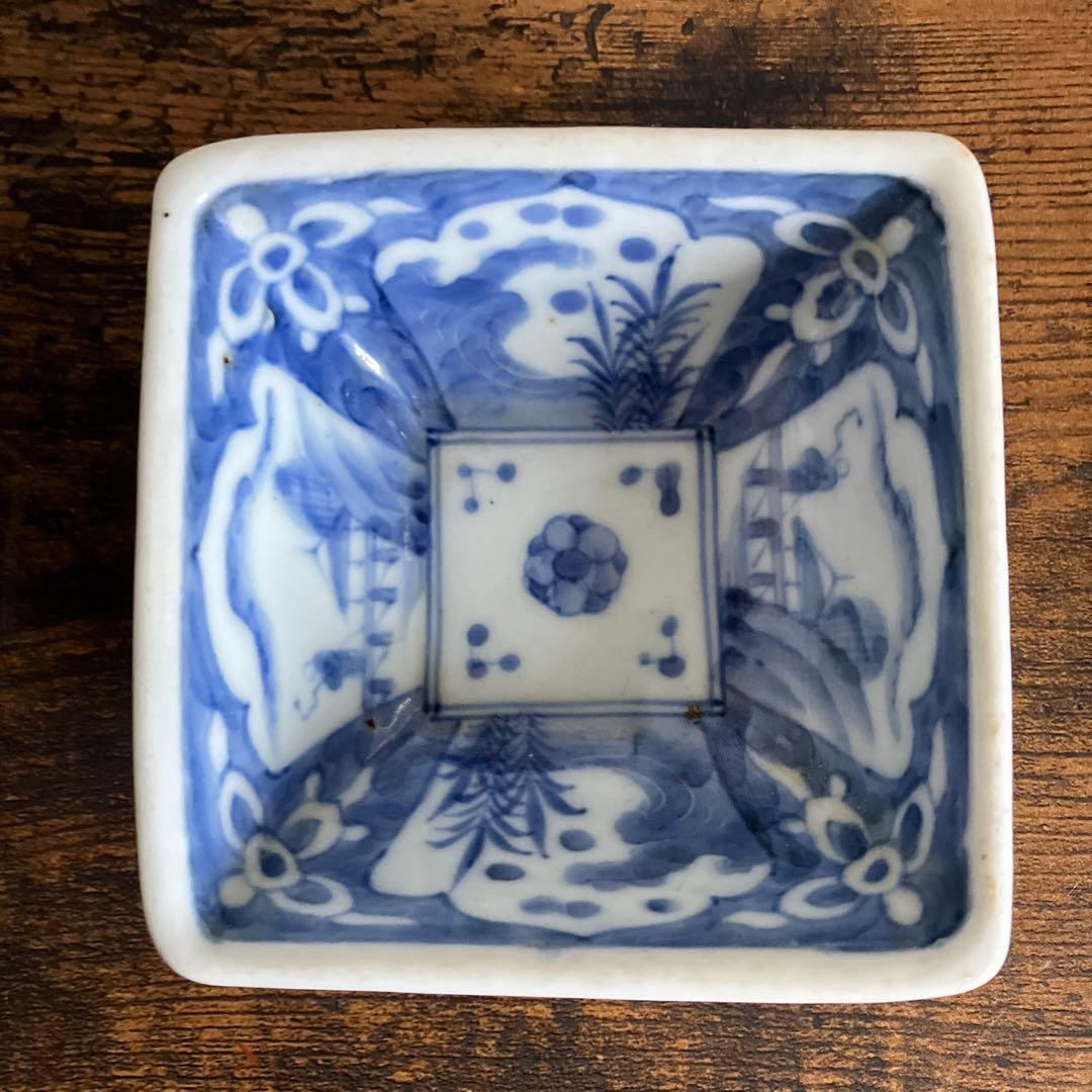 染付　古伊万里　角鉢　3客　手描き　骨董　アンティーク