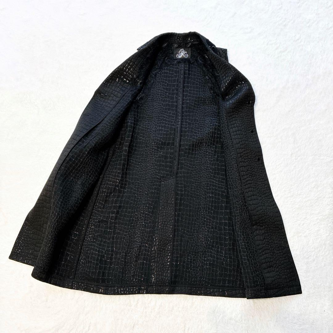 美品 伊太利屋 ロングジレ 黒 ロングベスト クロコダイル M ブラック 9号