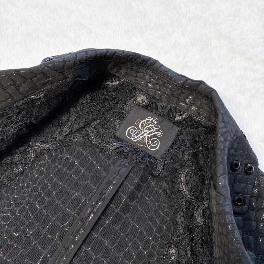美品 伊太利屋 ロングジレ 黒 ロングベスト クロコダイル M ブラック 9号