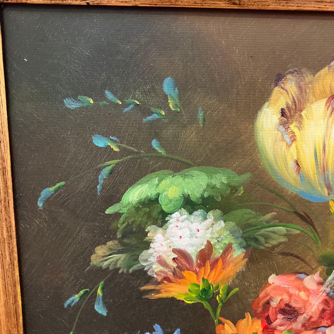 昭和レトロ 花瓶の花束 油絵 油彩画 絵画 アート 壁掛け 壁飾り 額装 額縁