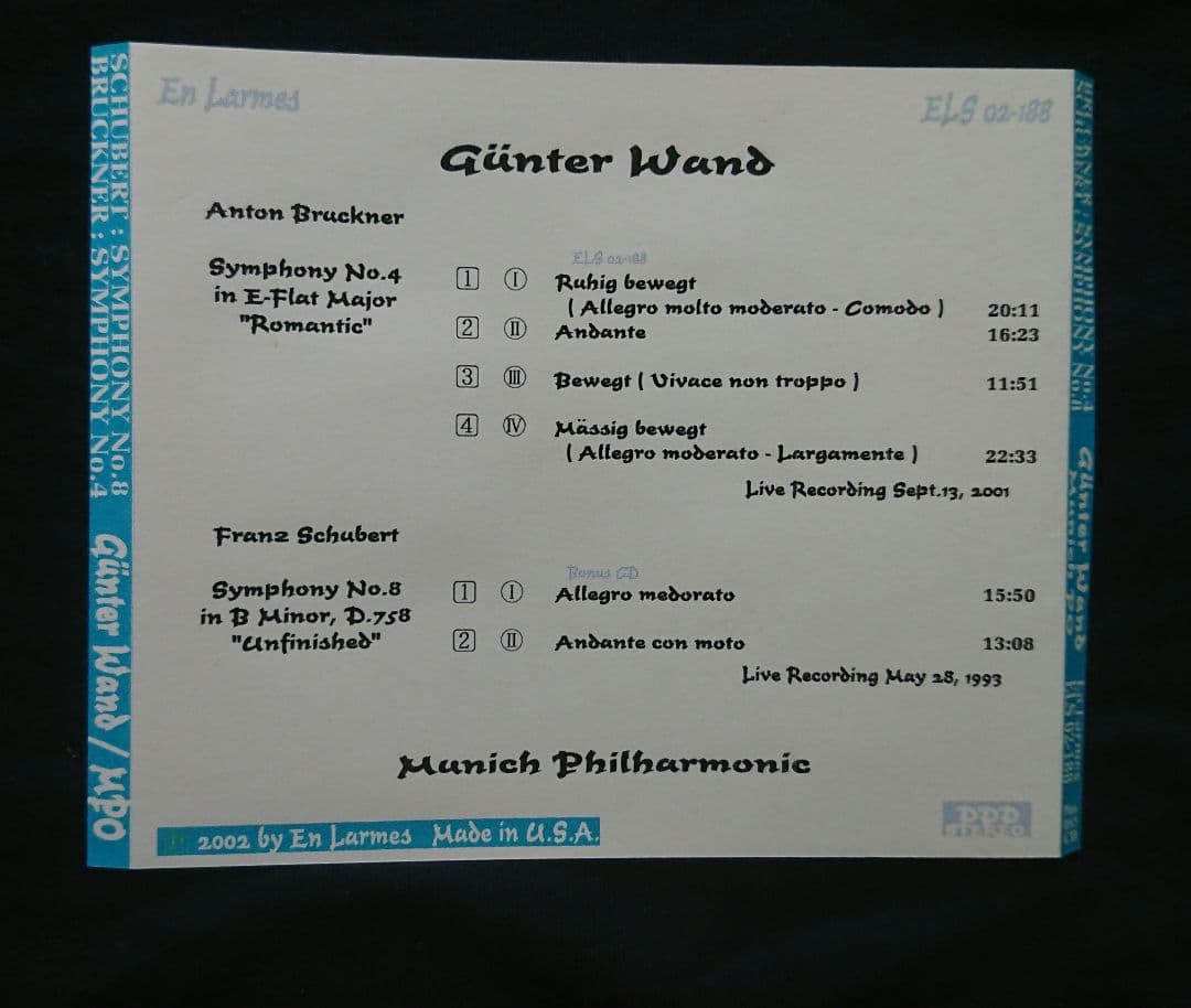 ギュンター・ヴァント
ブルックナー交響曲4番 
2001年9月ライブ2点セット
