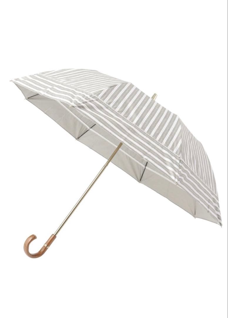 Gracy 折畳日傘　晴雨兼用　遮熱遮光　折楽　グレー×白ストライプ　新品