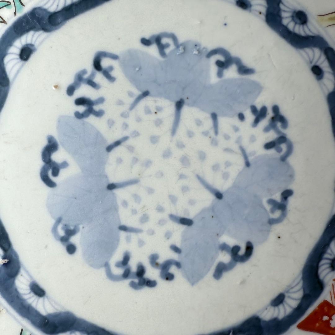古伊万里　赤絵三方松竹梅文様七寸皿　五枚　桐花文　21cm　古民家カフェ　料理屋