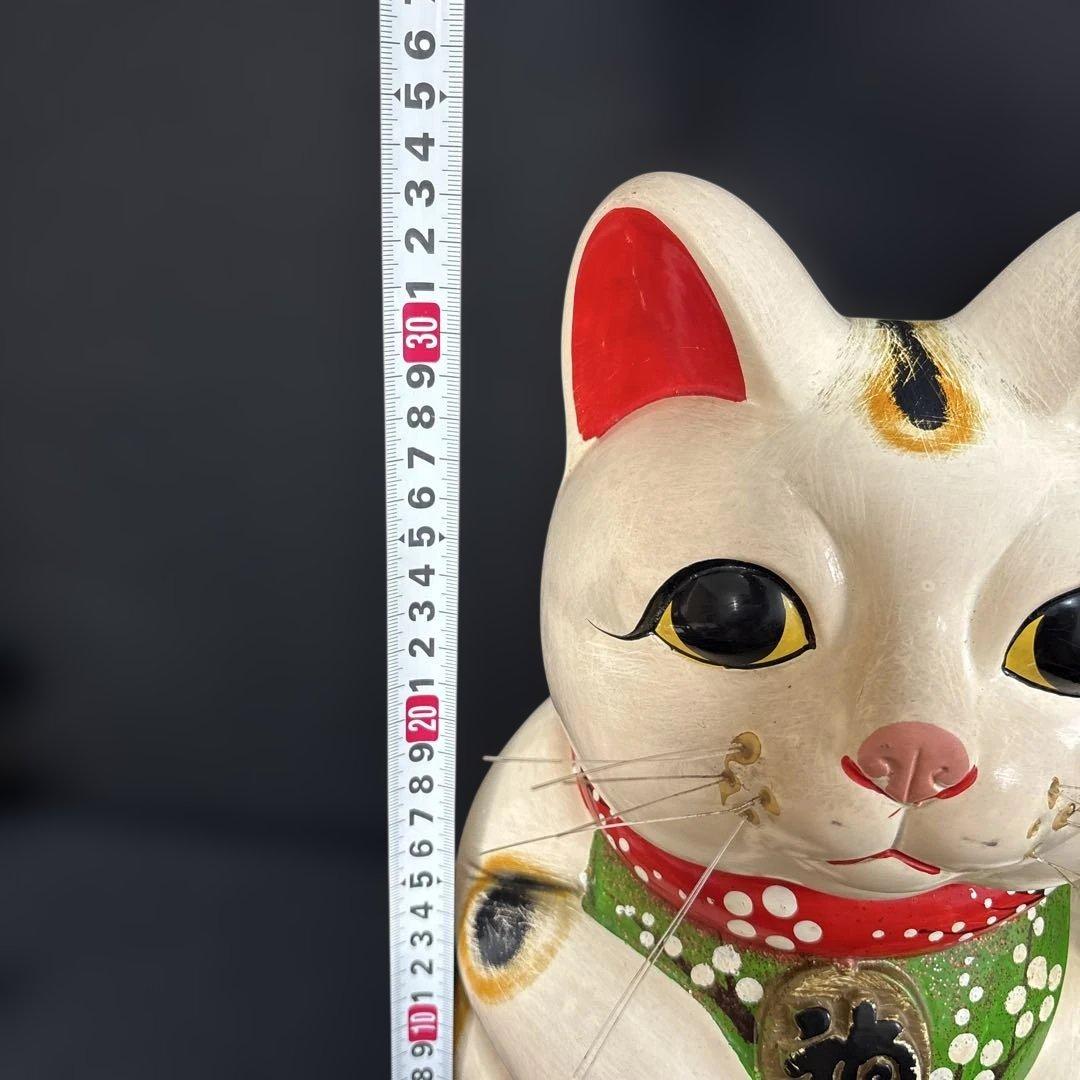 招き猫 陶器製 置物 幸運貯金箱34センチ×20センチ大きめ昭和レトロ