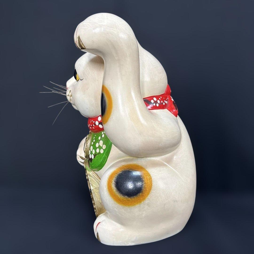 招き猫 陶器製 置物 幸運貯金箱34センチ×20センチ大きめ昭和レトロ