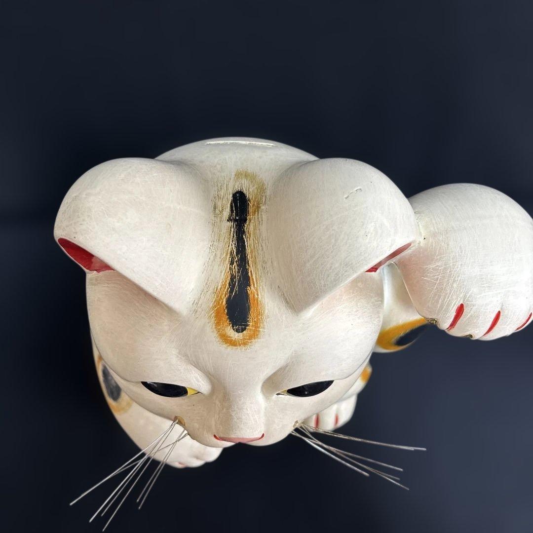 招き猫 陶器製 置物 幸運貯金箱34センチ×20センチ大きめ昭和レトロ