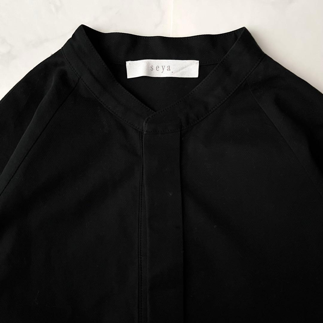 seya. セヤ シャツワンピース ロング マキシ丈 黒ブラック 比翼ボタン S