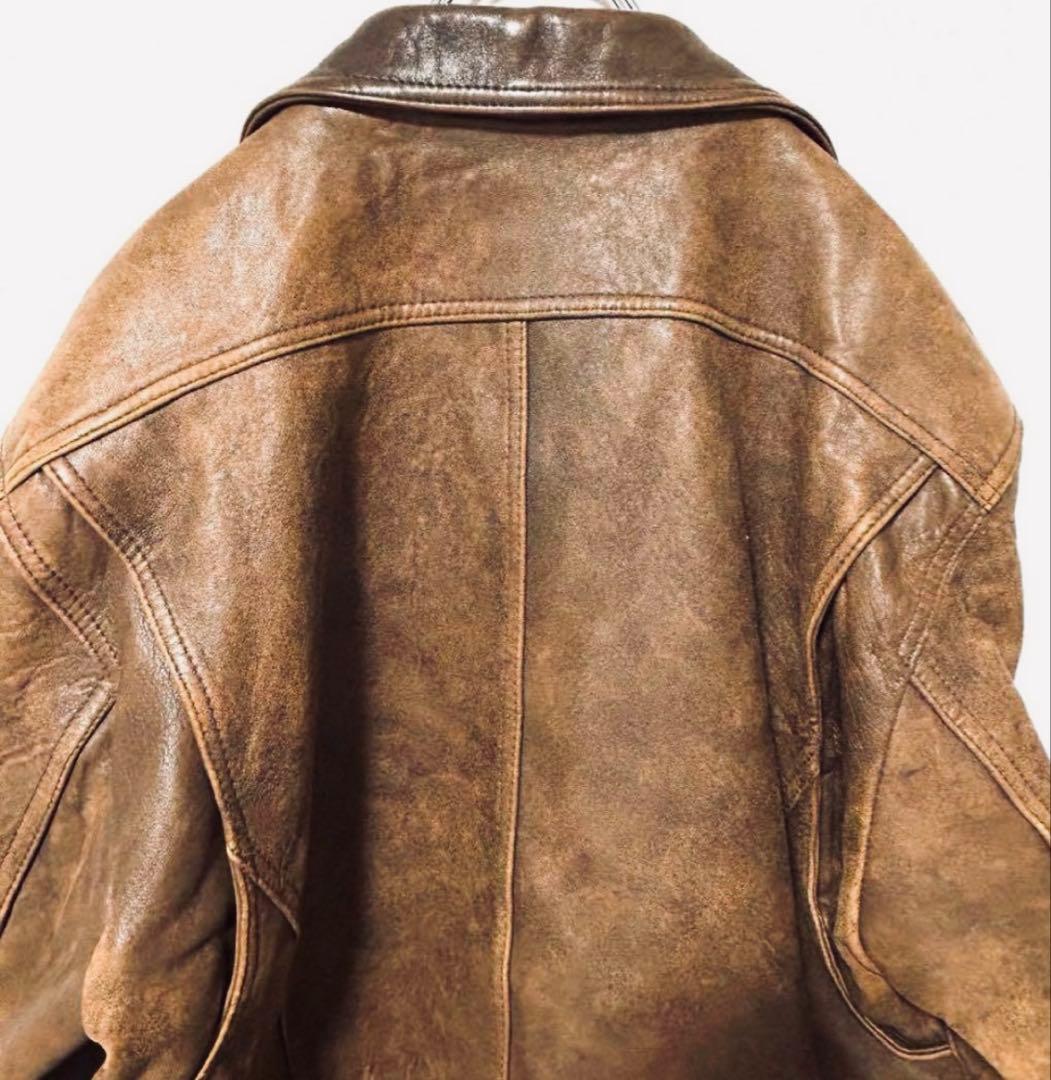 vintage leather jacket 茶色 身幅約60 短丈