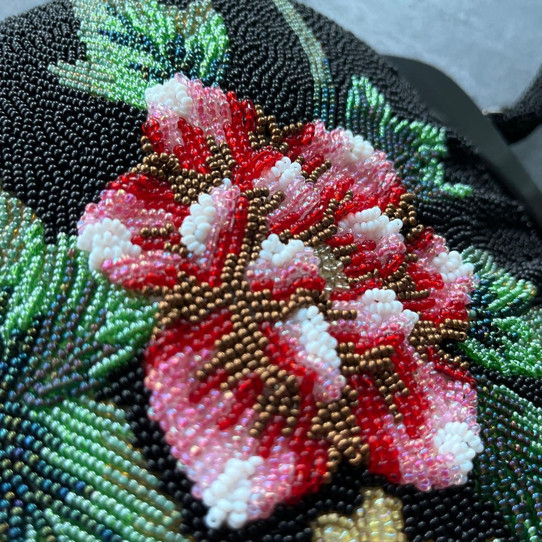 花柄ビーズ刺繍 和装用バッグ【黒系】新品