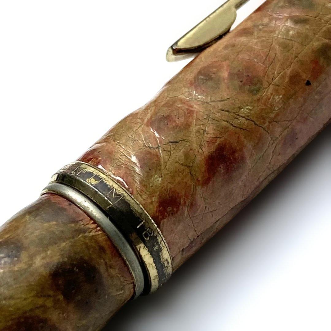 プラチナ万年筆 18K 本革張 象嵌 茶 ブラウン レザー