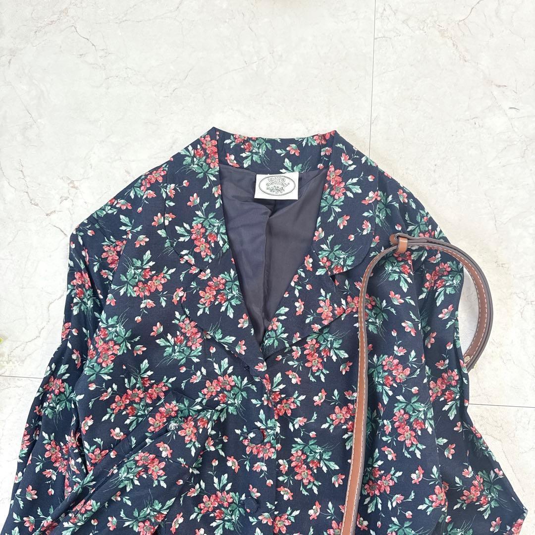 美品⭐︎Laura Ashley 花柄フレアワンピース　マキシ丈　ネイビー　9号