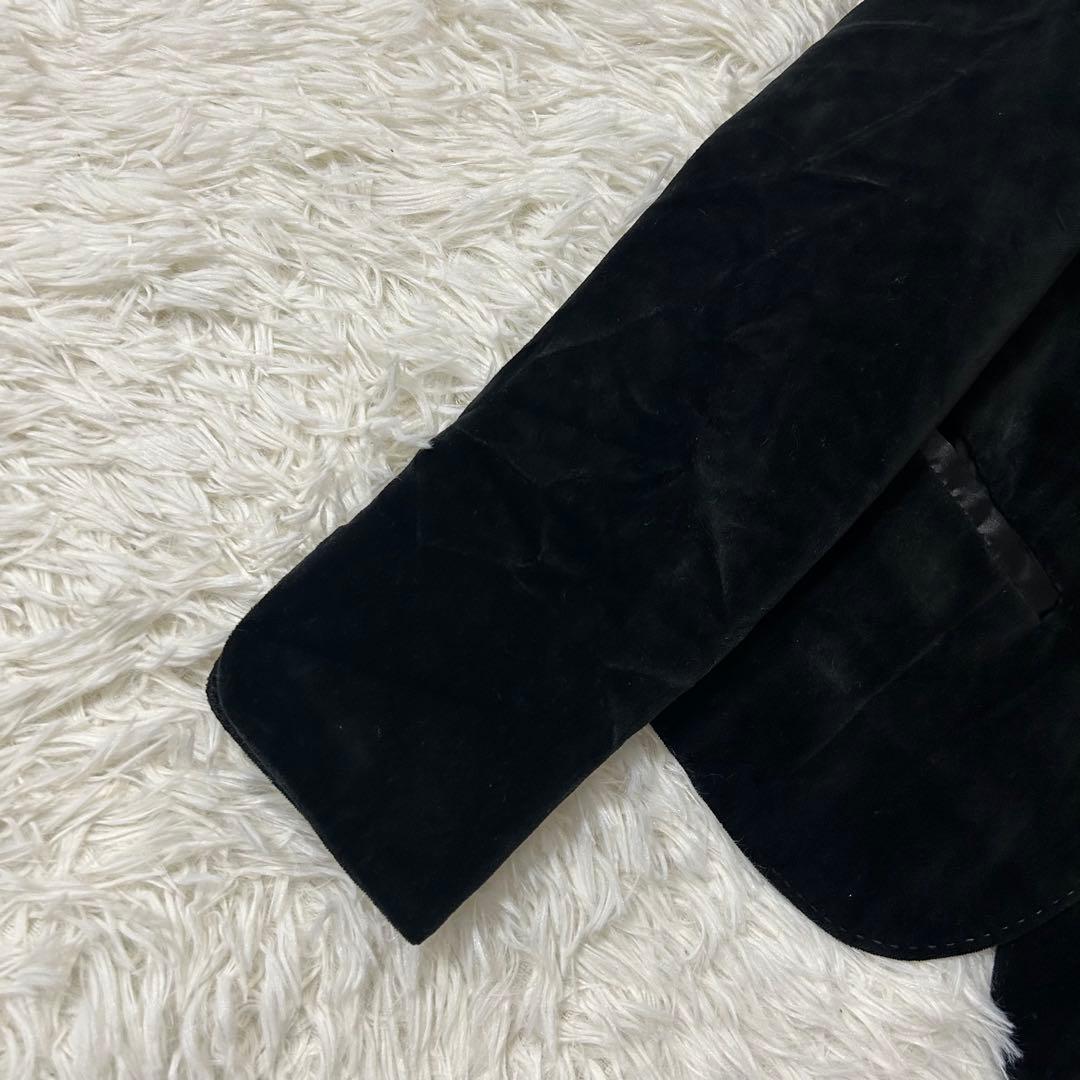 ［良品］BURBERRY ベロア スタンドカラージャケット ブラック 38