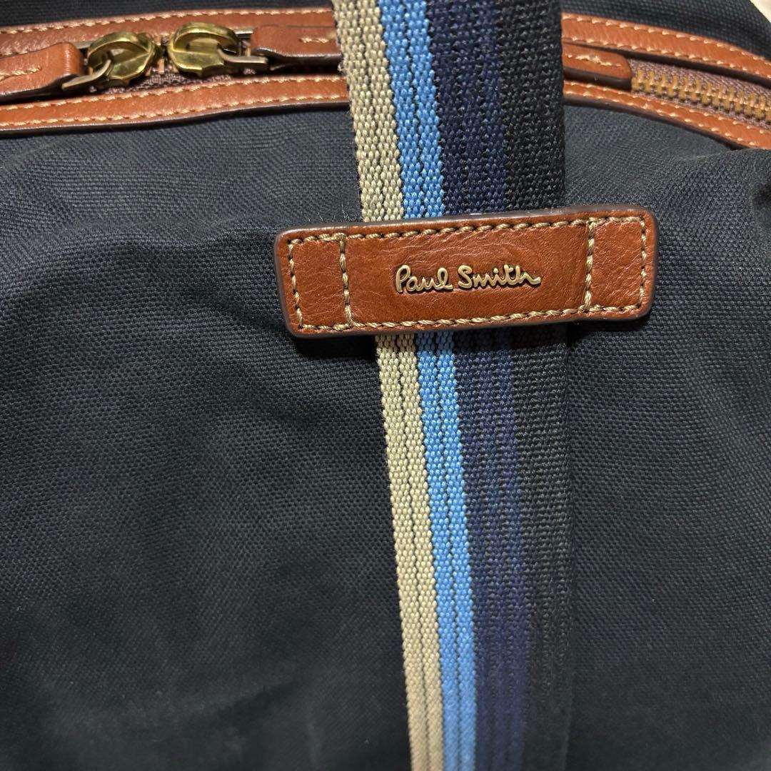 Paul Smith トートバッグ マルチストライプ ブルー 紺 本革