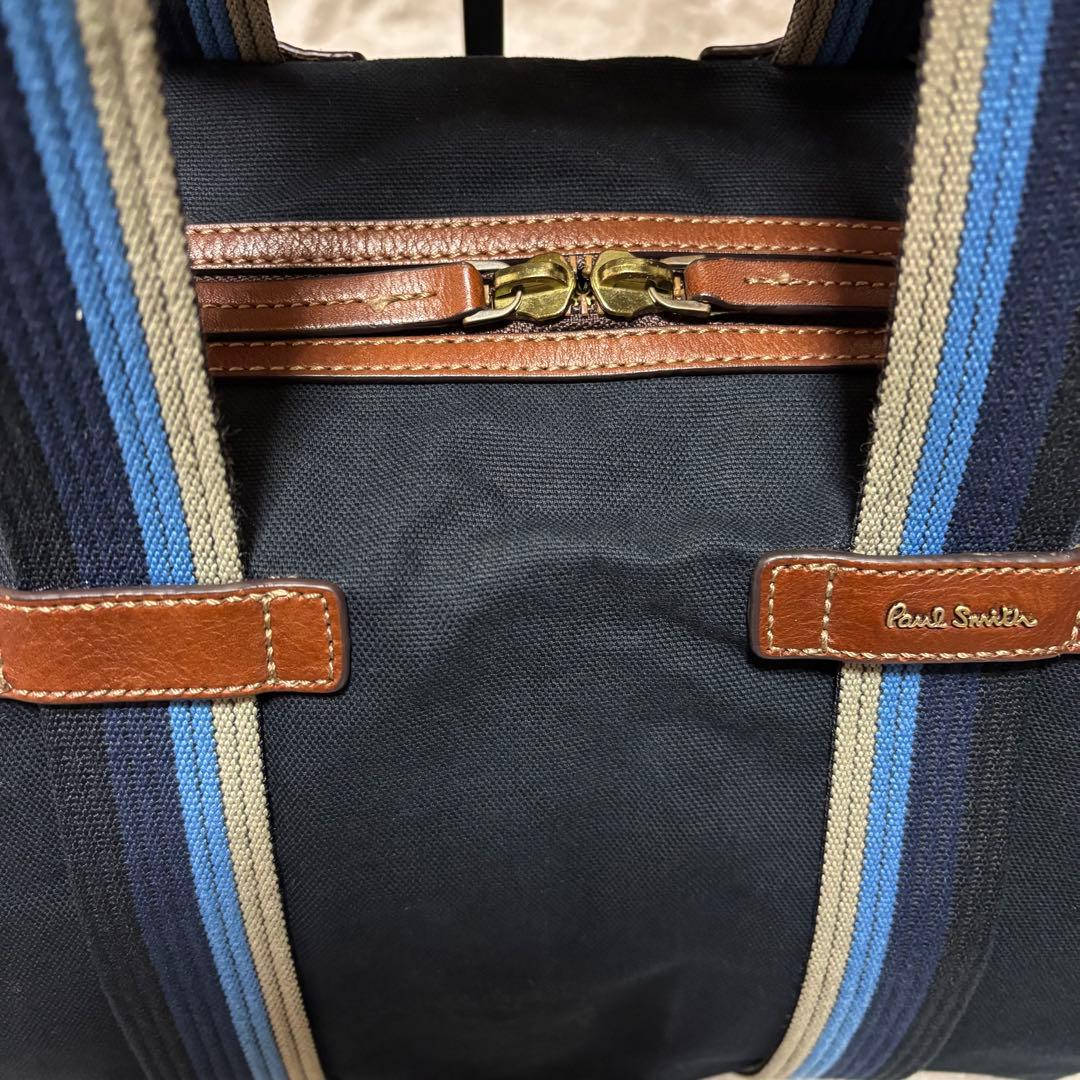 Paul Smith トートバッグ マルチストライプ ブルー 紺 本革