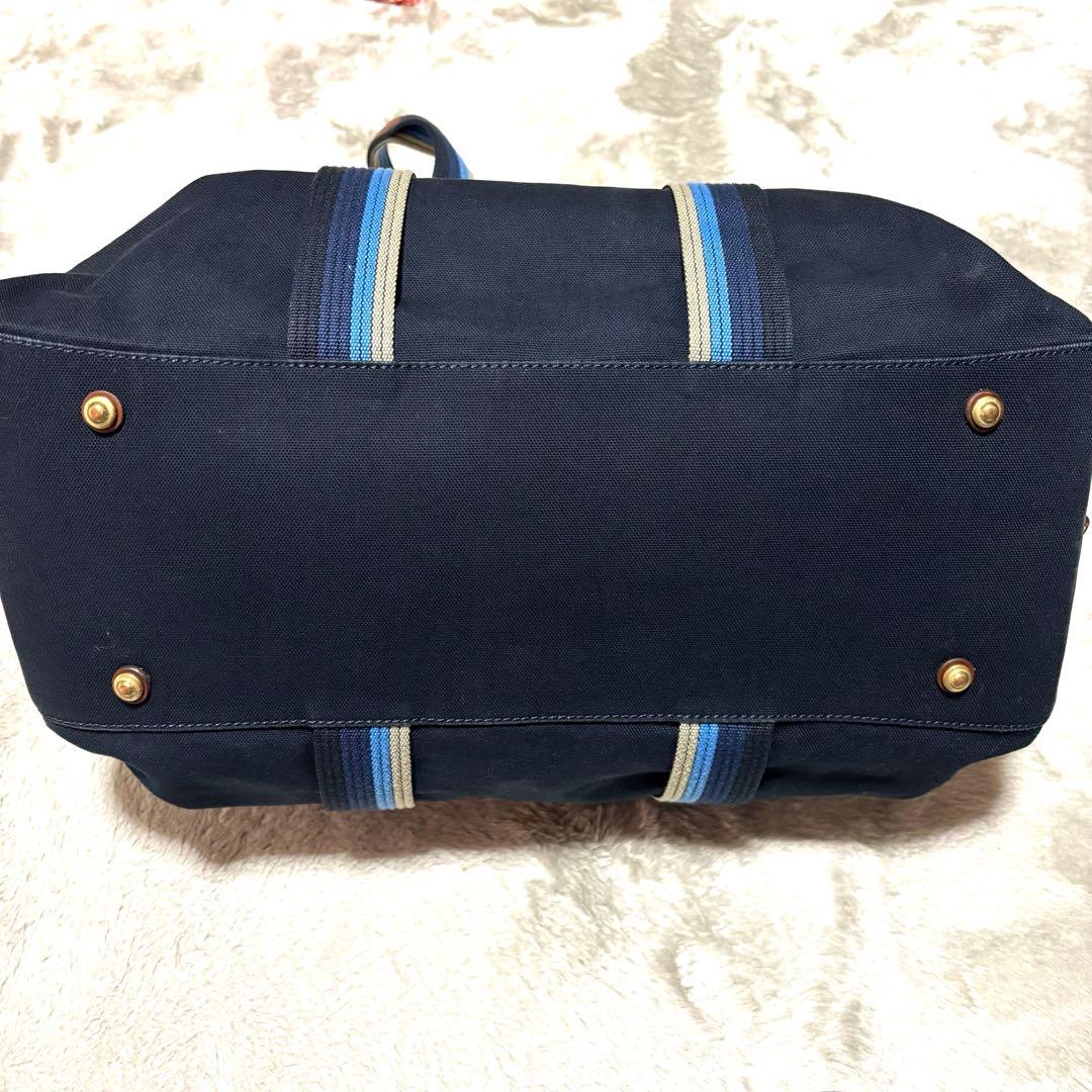Paul Smith トートバッグ マルチストライプ ブルー 紺 本革