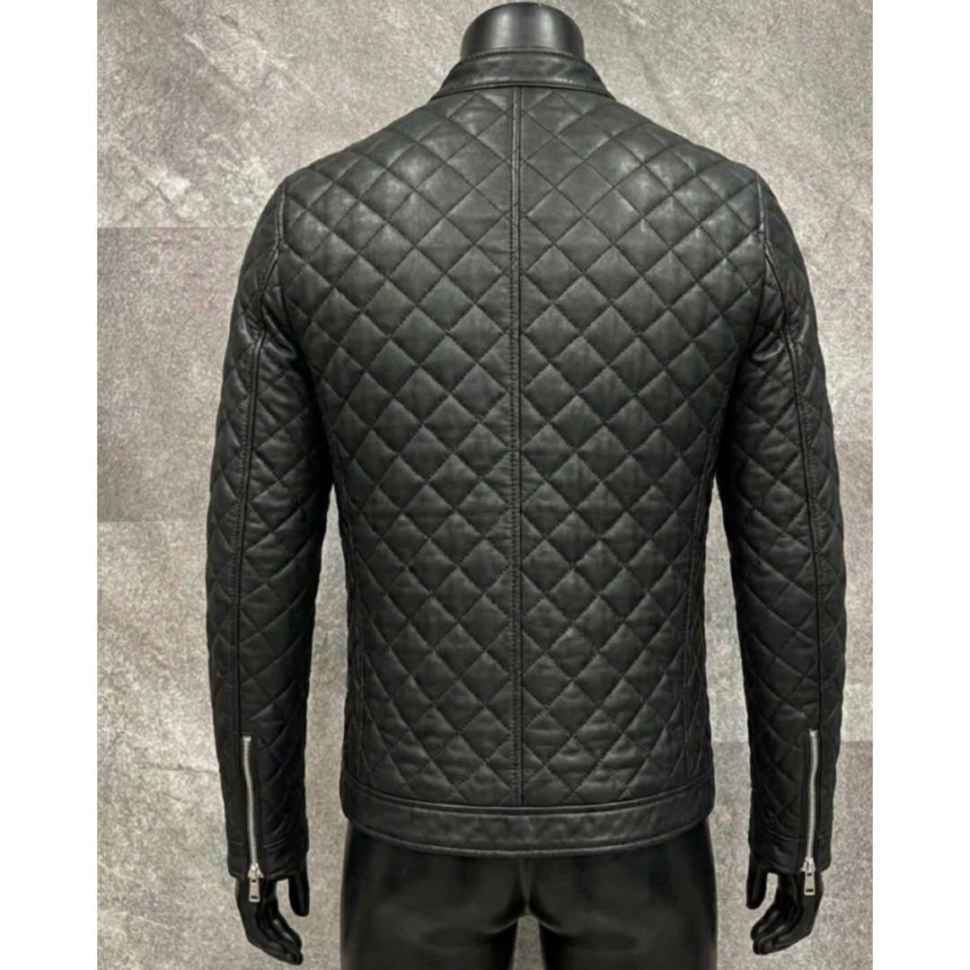 【極上の一着】 DSQUARED2ブラックレザーキルティングジャケット