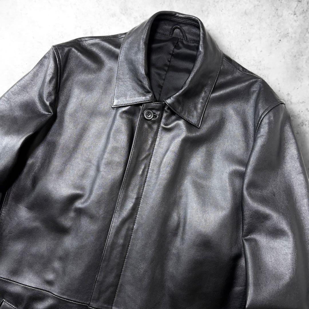 大きいサイズ極美品✨極上の光沢 リコリス 羊革 ラムレザーコート 黒 LL