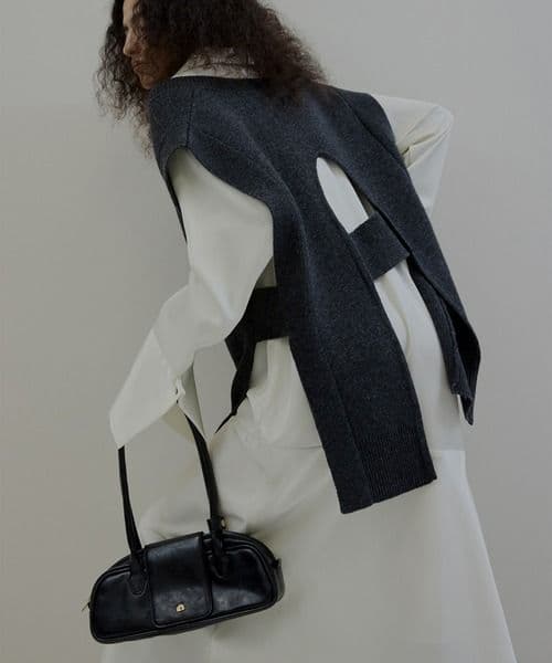 KNIT VEST SET SATIN DRESS　AMERI vintage