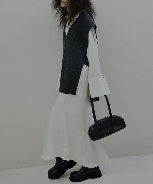 KNIT VEST SET SATIN DRESS　AMERI vintage