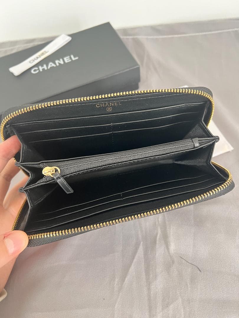 CHANEL ブラック レザー 長財布