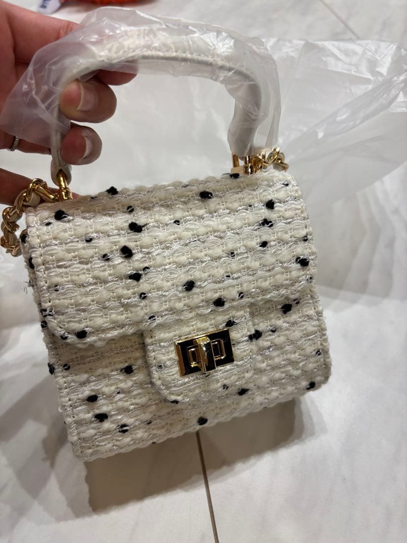 【新品未使用】シェリエ Sheller ドットツイードミニバッグ パーティバッグ